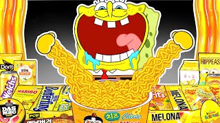 Convenience Store YELLOW Food Mukbang Animation with SPONGEBOB  ASMR Mukbang [upl. by Walrath]