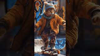 Cat skiing cat catlover cute baby skyboard sky skiing [upl. by Nostrebor]