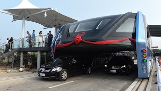 Awesome Chinas futuristic quotstraddling busquot launches 1st road test [upl. by Ahsuat]