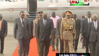 Uhuru Kenyatta welcoming President Kibaki at JKIA [upl. by Salangi844]