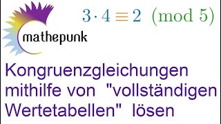 Kongruenzgleichungen mithilfe von quotvollständigen Wertetabellenquot lösen [upl. by Hctim394]