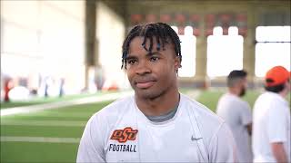 Oklahoma State WR Brennan Presley previews Arkansas and Tulsa next two opponents [upl. by Allwein]