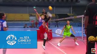 Sepaktakraw Womens Regu Semifinals Myanmar vs Malaysia Day 8  28th SEA Games Singapore 2015 [upl. by Neiv]