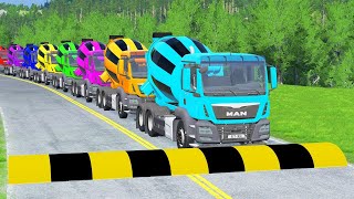 Flatbed Trailer Truck vs Speedbumps Train vs Cars  BeamngDrive 006 [upl. by Latisha]