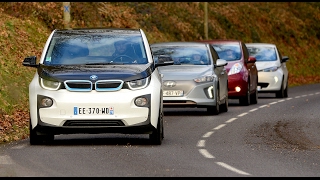 Voitures électriques 44  PRIX  AVIS  Renault Zoé vs BMW i3 vs Nissan Leaf vs Hyundai Ioniq [upl. by Eeresed]