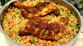 Bulgur pilaf with Fried Chicken  Bulgur Pilaf Recipe  Turkish Pilaf Recipe [upl. by Beitnes477]