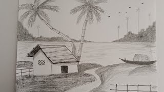 Easy Scenery Pencil Drawing  How to draw scenery  Nature drawing [upl. by Procora]