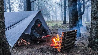 Solo Camping in Heavy Rain  Tarp Shelter Bushcraft Camping [upl. by Fortuna]