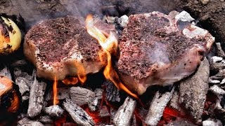 Caveman Steak Recipe  Cooked directly on the coals [upl. by Bound]