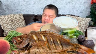 Vlog119 P2 FRIED RED SNAPPER AND VEGETABLES  MUKBANG [upl. by Icart]