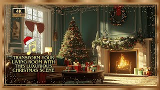 Elegant Christmas Living Room TV Frame  Cozy Fireplace Christmas Tree and Relaxing Music [upl. by Kowatch207]