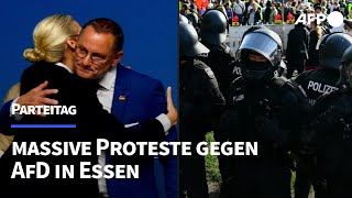 AfDParteitag Doppelspitze bestätigt  massive Proteste in Essen  AFP [upl. by Noah]