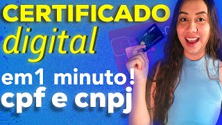 COMO EMITIR O CERTIFICADO DIGITAL EM 1 MINUTO PARA PESSOA FÍSICA E JURÍDICA CPF E CNPJ [upl. by Ihcelek]