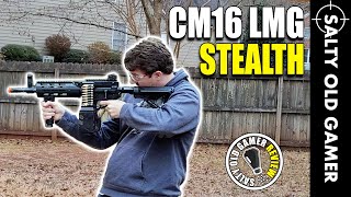 GampG CM16 LMG Stealth Airsoft AEG  SaltyOldGamer Airsoft Review [upl. by Nidnal872]