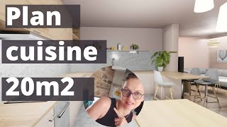 Plan cuisine 20m2 avec ilot central [upl. by Ocinemod]