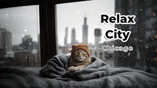 Relax City Chicago  snowy day  lofi  chill  work  sleep  hip hop  jazz  bgm  cat [upl. by Quenby]