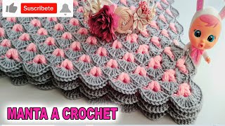 MANTA A CROCHET PARA BEBE  MANTA TEJIDA PASO A PASO [upl. by Nemaj]