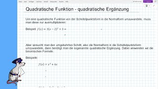 Quadratische Funktion  Quadratische Ergänzung [upl. by Ramberg]