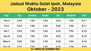 Jadual Waktu Solat Ipoh Malaysia Oktober 2023 [upl. by Akalam]