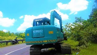 Mini Excavator Kobelco SK75 Digging Road Sign [upl. by Nevada]