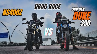 Ktm Duke 390 3rd Gen vs Bajaj Pulsar ns400z Drag race [upl. by Papagena738]