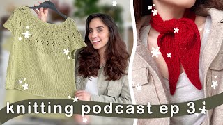 Knitting Podcast Ep 3  Ranunculus mini scarves designing my own patterns  Woozy by Céline [upl. by Ahselyt]