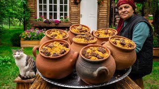 Beef Pilaf  Cooked in Clay Pots  Outdoor Cooking [upl. by Seltzer70]