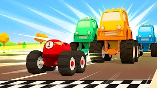 New wheels for the car The little racing car amp big monster trucks Helper cars cartoons for kids [upl. by Ardiedak]