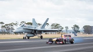 Daniel Ricciardo Drag Races F1 Car vs FA18 Hornet ✈️ [upl. by Yngad]