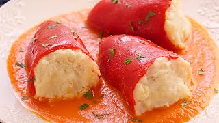 Pimientos rellenos de Bacalao en Salsa de piquillos Fácil y Delicioso ¡Te encantarán [upl. by Thevenot]