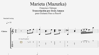 Marieta Mazurka  Tárrega  Tablatura por Jesús Amaya [upl. by Chesna733]