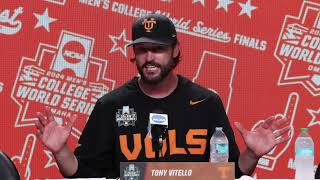 Tony Vitello Vols react to Game 2 win over Texas AampM to even CWS Finals  Tennessee Baseball [upl. by Irolav]