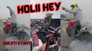 DUCATI MONSTER MA STUNT HANDAI  HOLI WITH HIDDENACTION FAMILY TwinsRiderVlog [upl. by Eelek]