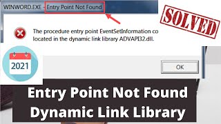 Entry Point Not Found Dynamic Link Library in Windows 7 amp Windows 10 [upl. by Animahs]