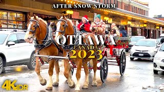 Ottawa Canada 🇨🇦 after snow storm 🌞 winter 2023 walking in downtown Byward market 4K HDR 60fps [upl. by Rubia]