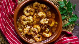 Gambas al Pil Pil Garlic Prawns with Chili Classic Spanish Tapas Recipe 🌶️ [upl. by Fezoj699]