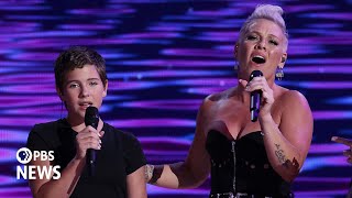 WATCH PNK and her daughter perform What about Us at 2024 Democratic National Convention [upl. by Ivonne]