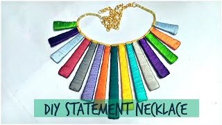 how to make Silk thread statement necklace  DIY statement necklace   silk thread jewelery [upl. by Ynaiffit]