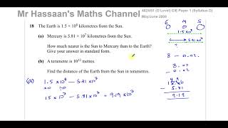 14 402401MJ08 O LevelCIE Paper 1 Q18 Standard Form Calculations Proportion [upl. by Manara]