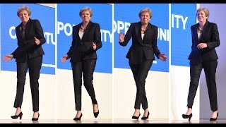 British PM Theresa May dances to Dancing Queen at Tory party conference [upl. by Nanyk]