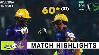 PSL 2024 LQ vs QG Match 4 Highlights 19th February 2024  PSL 2024 Today Match Highlights [upl. by Loma489]