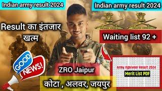 Army Agniveer Result 2024 indian Army final 2024 Result Indian Army Result ARO Jaipur alwar Kota [upl. by Cinemod]