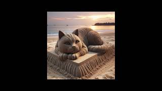 Seaside Siesta Resting Cat Sand Sculpture  Serene Sunset Art  Sands of Wonder [upl. by Buroker]