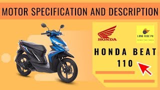 HONDA BEAT 110 SPECIFICATION AND DETAILS MOTOSPECS [upl. by Stefanie250]