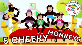 THE BEST 5 Cheeky Monkeys Jumping on the Bed  5 Little Monkeys  Nursery Rhyme  Cheeky Monkey Club [upl. by Teresa]