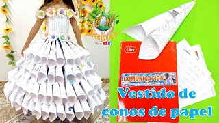 ¡SUPER FÁCIL DE HACER Vestido de reciclaje hecho con conos de papel de cuadernos usados paso a paso [upl. by Erdnad329]