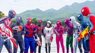 What If 10 SPIDERMAN in 1 HOUSE   Hey All SuperHero  Go To Trainning Nerf Gun [upl. by Lustick]