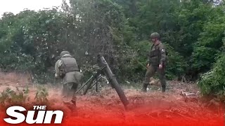 Russian ground troops fire at Ukrainian positions with mortars [upl. by Thalassa507]