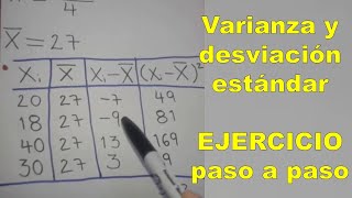 Como calcular la VARIANZA y la DESVIACION ESTANDAR ejercicio ejemplo [upl. by Teddie]