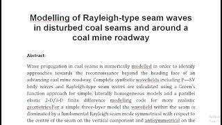 Modelling of Rayleigh type seam waves in disturbed coal seams and around a coal mine roadway [upl. by Elson665]